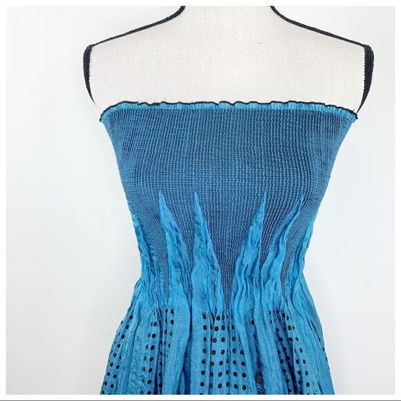 MAX STUDIO Smocked Strapless Blue/Black OS Dress - Picture 2 of 14
